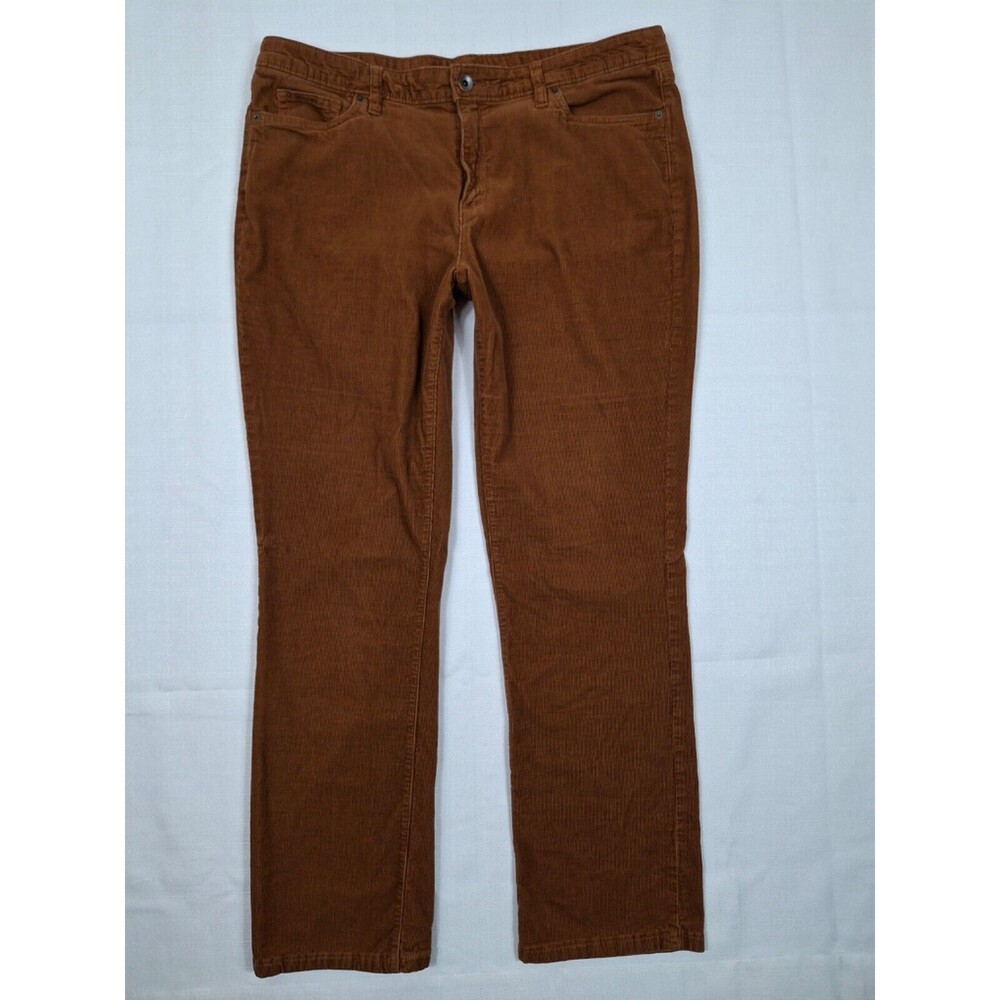 Lands End Brown Corduroy Pants Women's Size 16 Straight Leg Brown Pockets